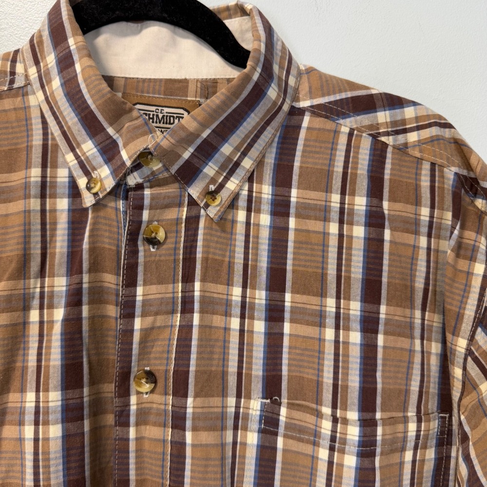 C.E. Schmidt Workwear Mens XL Brown Plaid Button Down Long Sleeve Shirt